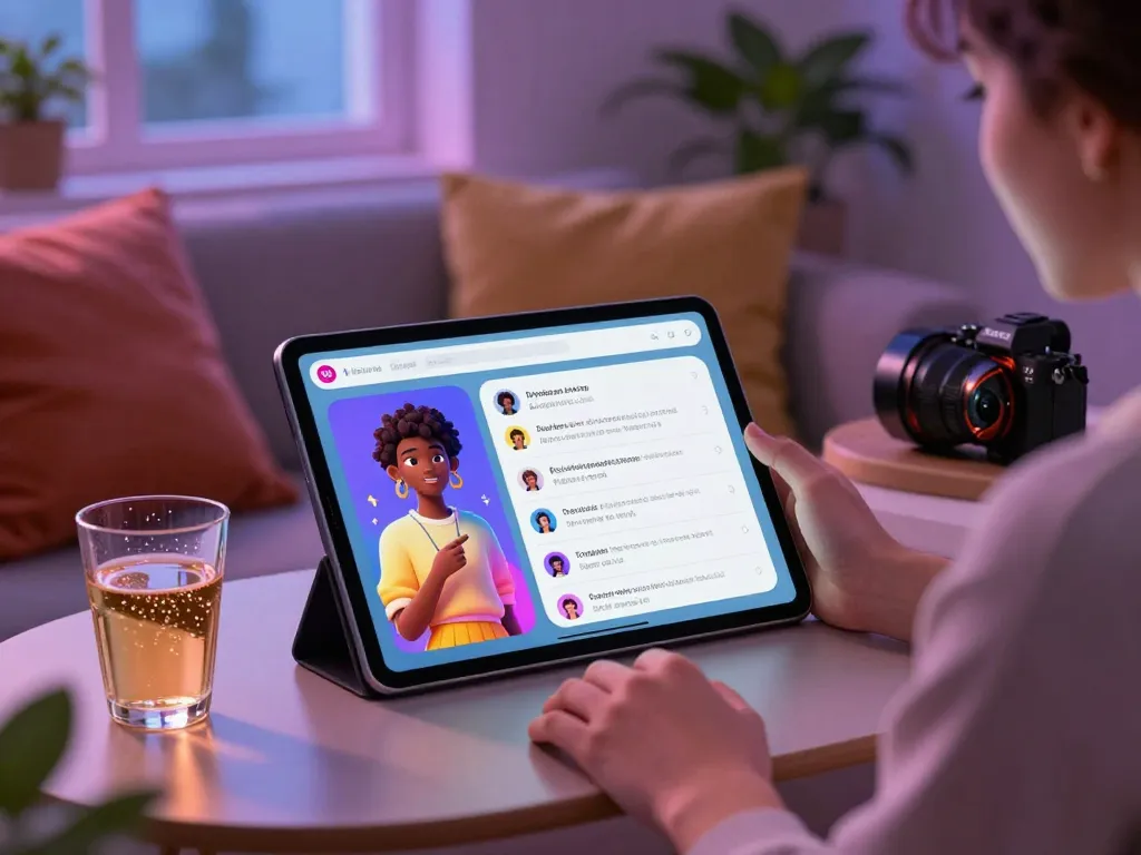 Interactive 18+ ai chat experience with unique characters and user engagement in a cozy environment.