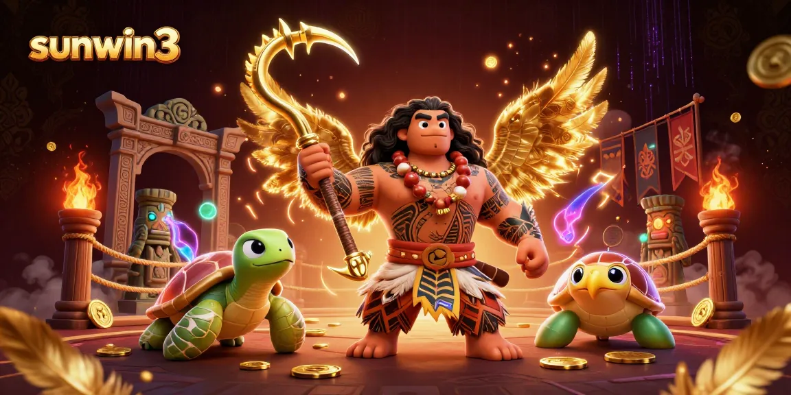 Experience the thrilling atmosphere of sunwin3 with a vibrant 3D Hawaiian-themed casino scene.