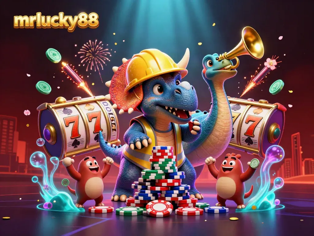 Experience thrilling gameplay at mrlucky88 with a vibrant 3D casino scene celebrating wins and excitement.