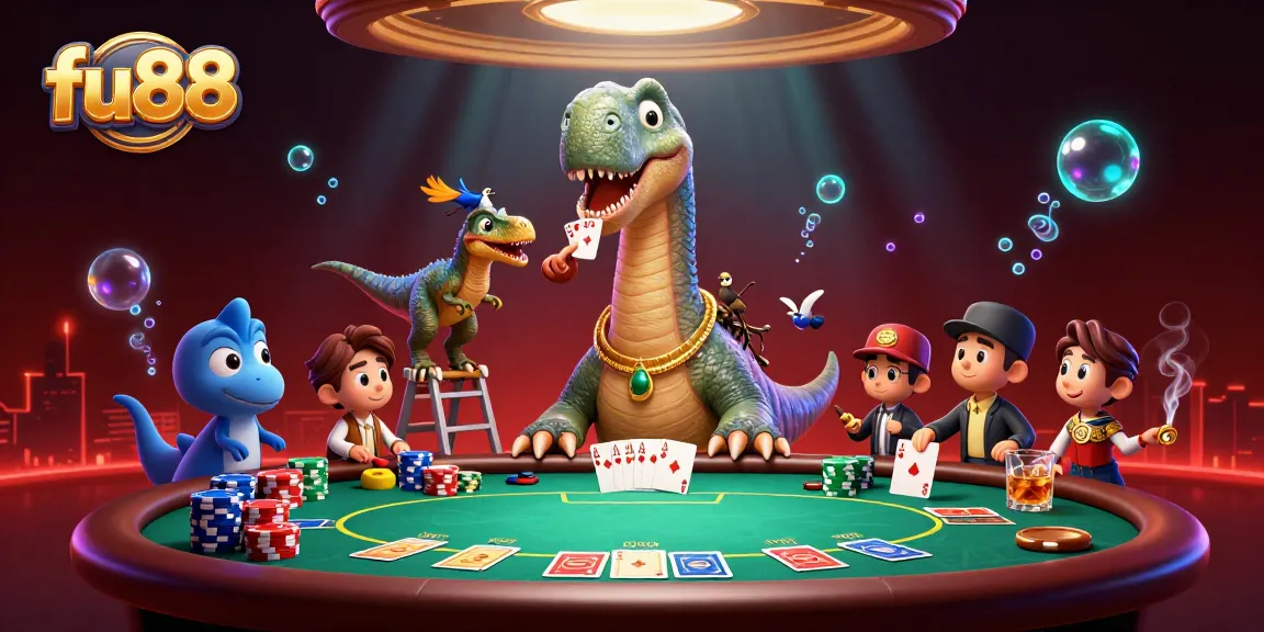 Experience exciting poker action at fu88 with a 3D dinosaur dealer and dynamic gameplay.