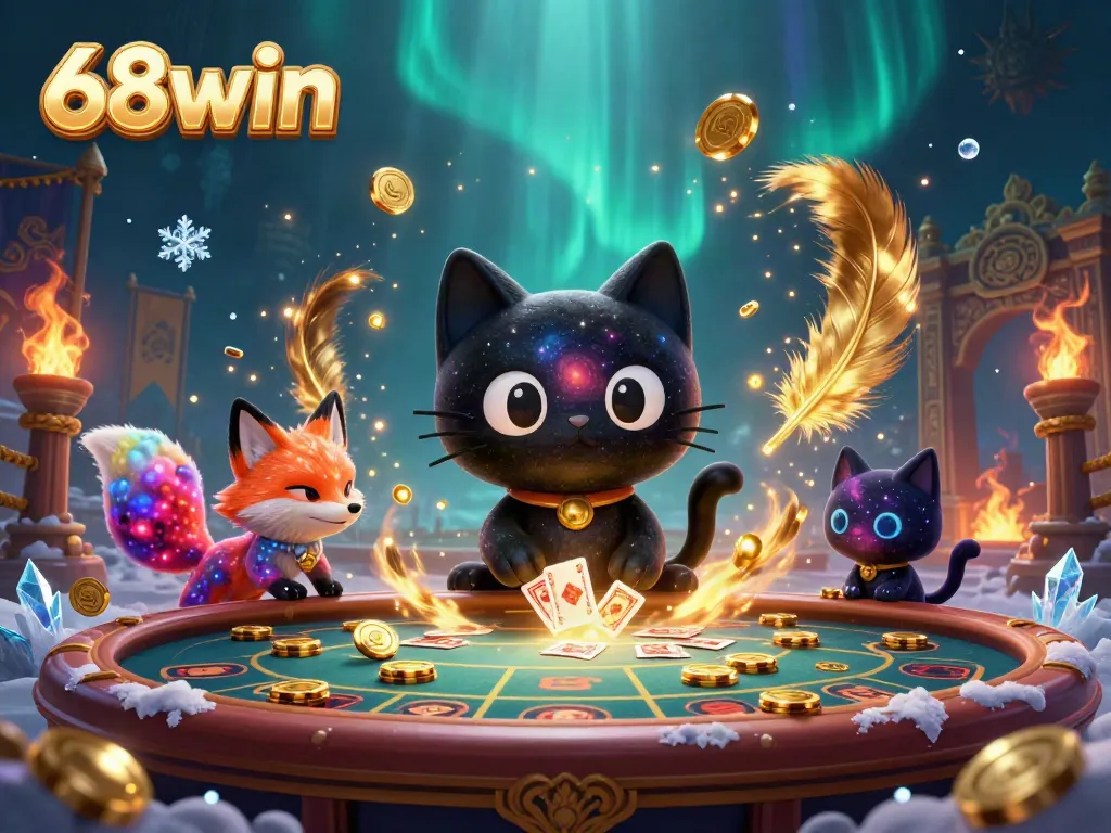 Experience thrilling moments at 68win's cosmic casino table with the charming black hole cat.