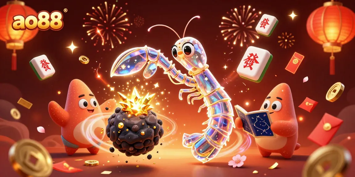 Experience the excitement of ao88 casino with vibrant 3D characters amidst golden gems and festive elements.