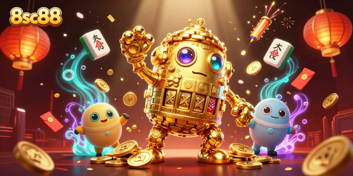Engage with 8sc88's vibrant casino experience through a dynamic scene of a golden golem.
