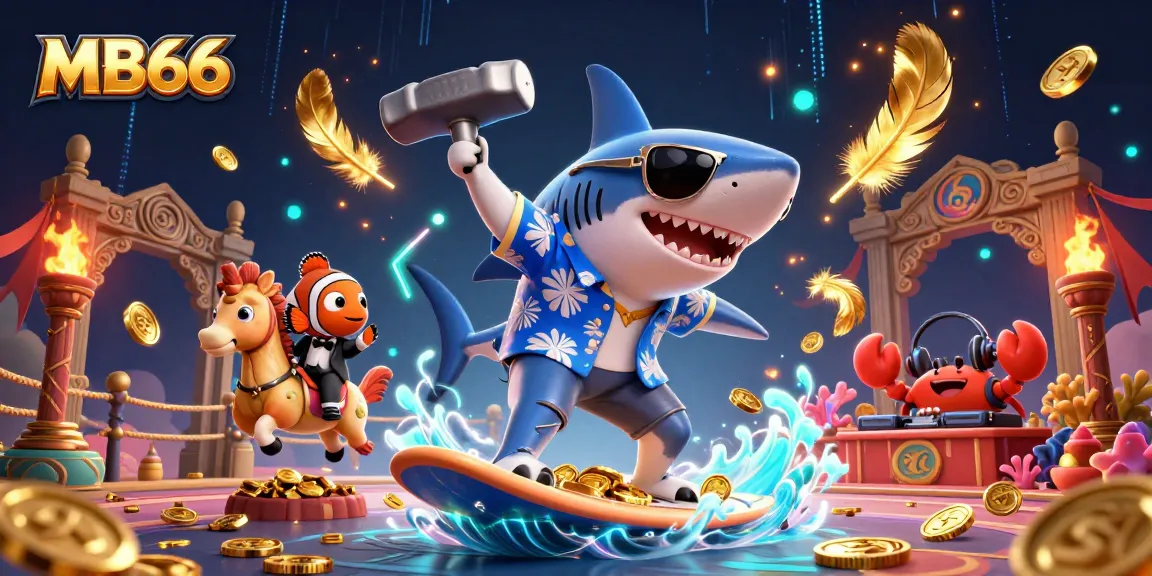 Experience the excitement of MB66 with dynamic gaming elements and cartoon characters in a vibrant scene.