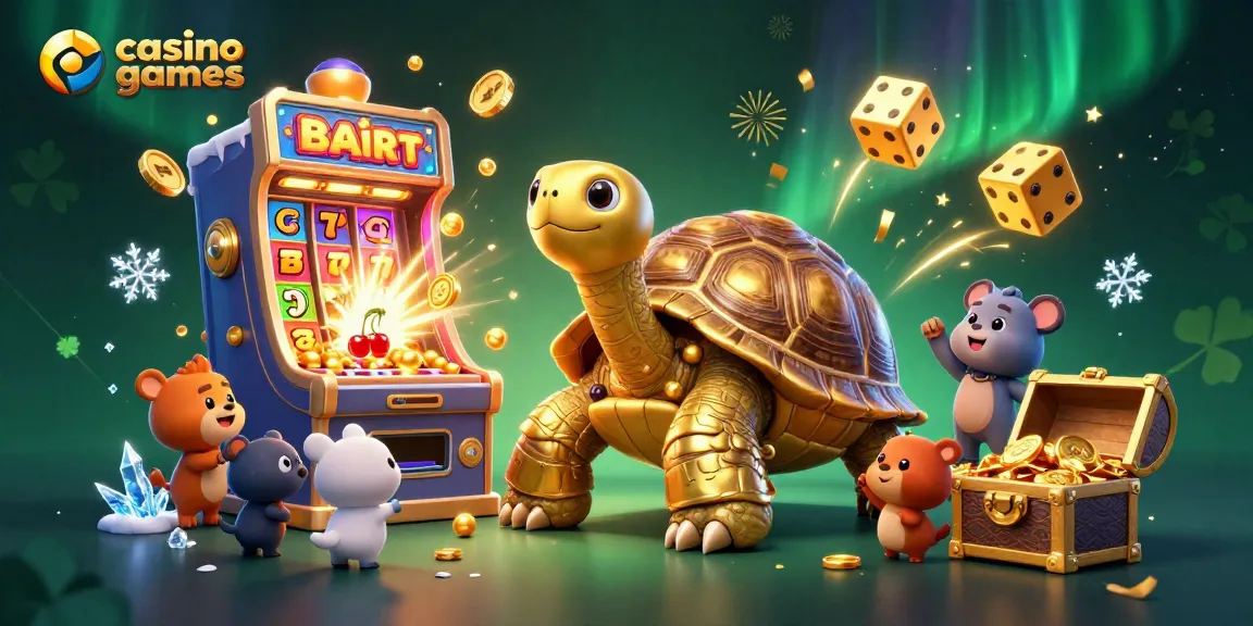 Experience exciting casino games with dynamic slot machines and vibrant characters in a colorful 3D illustration.