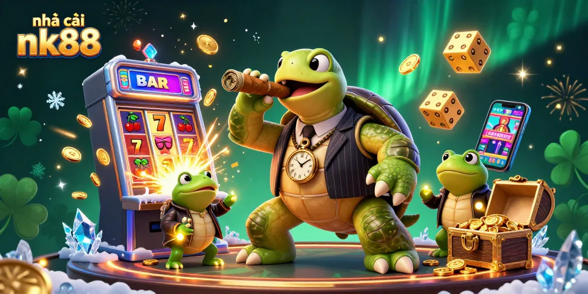 Experience the world of nhà cái nk88 with a vibrant 3D scene showcasing casino excitement.